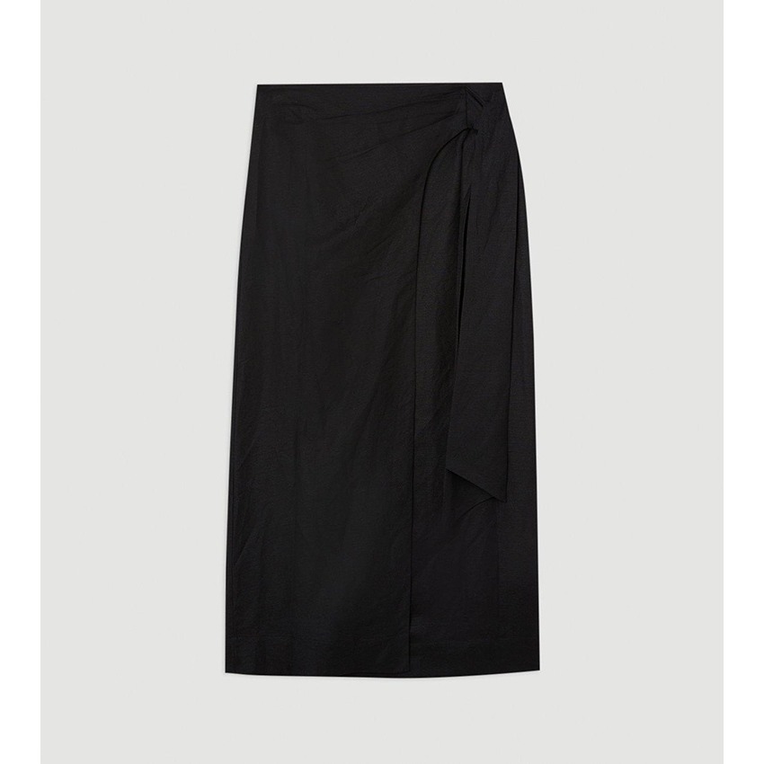 Karen Millen Viscose Linen Woven Tie Wrap Midi Skirt Black Size 6 New With Tags